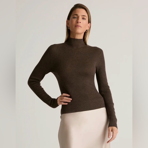 Quince Sweaters - Quince Featherweight Cashmere Ribbed Mockneck Sweater - Brown